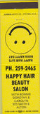 Matchbook Cover - Happy Hair Beauty Salon Alton IL yellow
