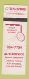 Matchbook Cover - Al's Auto Service Mazenod SK