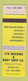 Matchbook Cover - Cyr Welding Body Shop Siegas NB WEAR