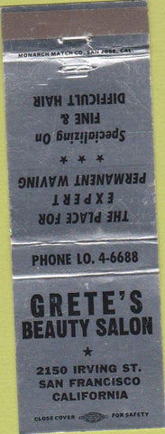 Matchbook Cover - Grete's Beauty Salon San Francisco CA