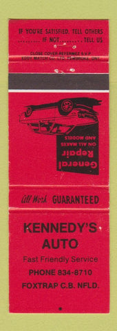 Matchbook Cover - Kennedy's Auto Foxtrap NF NL RED