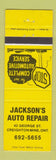 Matchbook Cover - Jackson's Auto Repair Creighton Mine ON