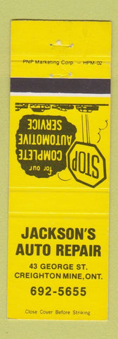 Matchbook Cover - Jackson's Auto Repair Creighton Mine ON