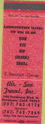 Matchbook Cover - Air Sea Travel Petaluma CA orange