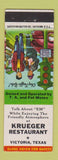 Matchbook Cover - Krueger Restaurant Victoria TX