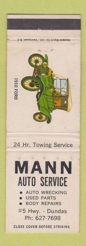 Matchbook Cover - Mann Auto Service Dundas ON auto repair WEAR