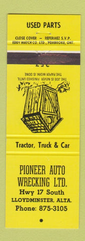 Matchbook Cover - Pioneer Auto Wrecking Lloydminster AB outhouse YELLOW