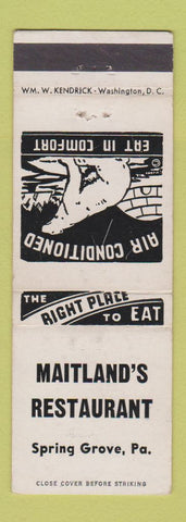 Matchbook Cover - Maitland's Restaurant Spring Grove PA Polar Bear