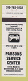 Matchbook Cover - Parsons Service Center Auto Repair towing Watertown NY