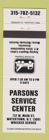 Matchbook Cover - Parsons Service Center Auto Repair towing Watertown NY
