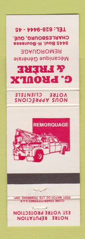 Matchbook Cover - G Proulx  & Frere Auto Repair Charlesbourg QC