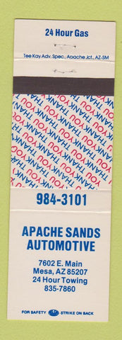 Matchbook Cover - Apache Sands Automotive towing repair Mesa AZ