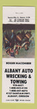 Matchbook Cover - Albany Auto Wrecking towing Albany OR