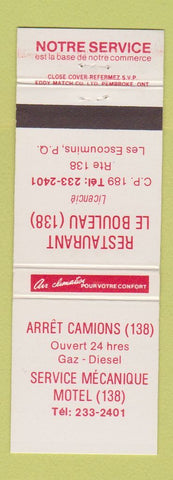 Matchbook Cover - Arret Famions oil gas Motel Les Escoumins QC