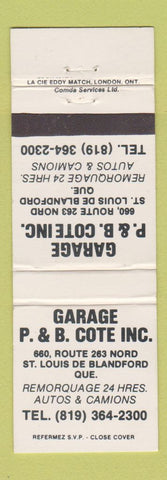 Matchbook Cover - Garage P&B Cote St Louis de Blandford QC auto repair