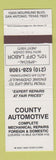 Matchbook Cover - County Automotive San Antonio TX auto repair