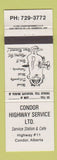 Matchbook Cover - Condor Highway Service oil gas cafe Condor AB
