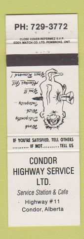 Matchbook Cover - Condor Highway Service oil gas cafe Condor AB