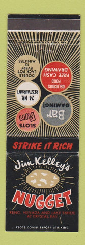 Matchbook Cover - Jim Kelley's Nugget Casnio Reno Lake Tahoe NV
