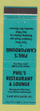 Matchbook Cover - Phil's Restaurant Camping East Rye Gate VT TEAL