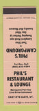 Matchbook Cover - Phil's Restaurant Camping East Rye Gate VT PEACH