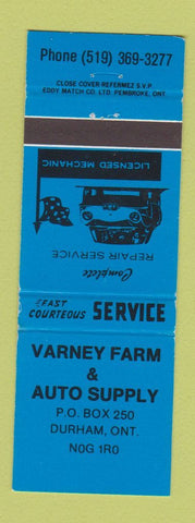 Matchbook Cover - Varney Farm Auto Supply Durham ON