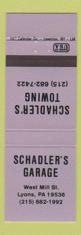Matchbook Cover - Schadler's Garage towing auto repair Lyons PA