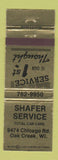 Matchbook Cover - Shafer Service auto repair Oak Creek WI WEAR