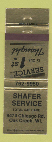 Matchbook Cover - Shafer Service auto repair Oak Creek WI WEAR