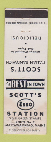 Matchbook Cover - Scott's Esso oil gas Mattawamkeag ME WEAR
