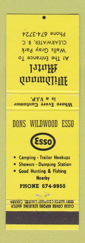 Matchbook Cover - Wildwood Motel Dons Esso oil gas Clearwater BC