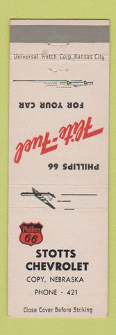 Matchbook Cover - Phillips 66 oil gas Stotts Chevrolet Copy NE