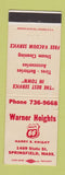 Matchbook Cover - Warner Heights Phillips 66 oil gas Springfield MA