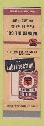 Matchbook Cover - Phillips 66 oil gas Barnes Ashland NE