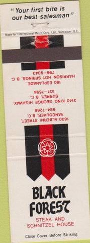Matchbook Cover - Black Forest Harrison Hot Springs BC