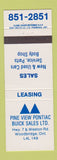 Matchbook Cover - Pine View Pontiac Buick Sales Woodbridge ON