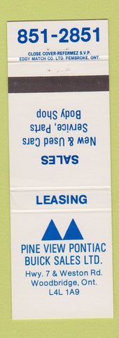 Matchbook Cover - Pine View Pontiac Buick Sales Woodbridge ON