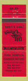 Matchbook Cover Thompson Dominion Motors Buick Pontiac GMC Thunder Bay ON RED
