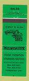 Matchbook Cover Thompson Dominion Motors Buick Pontiac GMC Thunder Bay ON GREEN