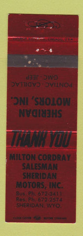 Matchbook Cover - Milton Cordray Pontiac Cadillac GMC Jeep Sheridan WY