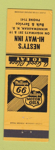 Matchbook Cover - Nesty's Hi Way Inn Minnewaukan ND Phillips 66 oil gas
