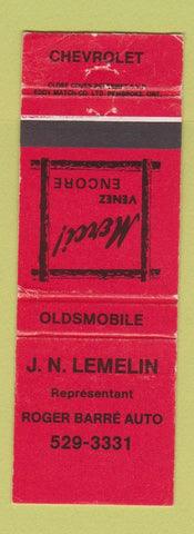 Matchbook Cover - JN Lemelin Chevrolet Canada WEAR