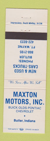 Matchbook Cover - Maxton Buick Oldsmobile Chevrolet Pontiac Fort Wayne Butler IN