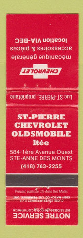 Matchbook Cover - St Pierre Chevrolet Oldsmobile Ste Anne Ses Monts QC WEAR