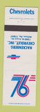 Matchbook Cover - 1976 Chevrolet Hackenberg Milton PA WEAR