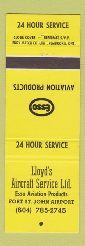 Matchbook Cover - Lloyd's Aircraft Service Esso oil gas Fort St John BC