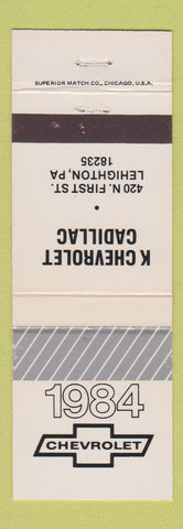 Matchbook Cover - 1984 Chevrolet K Cadillac Lehighton PA