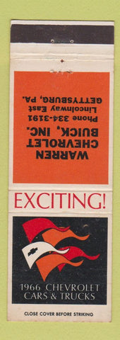 Matchbook Cover - 1966 Chevrolet Warren Buick Gettyburg PA