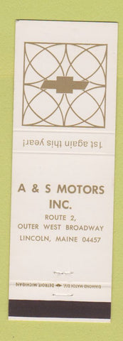 Matchbook Cover - A&S Motors Chevrolet Lincoln ME