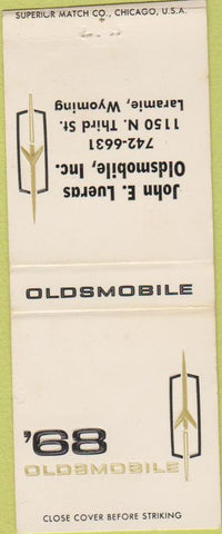 Matchbook Cover - 1968 Oldsmobile Luera Laramie WY bobtail